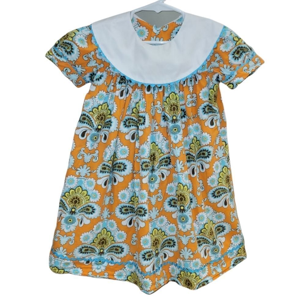 Banana Split Floral Dress 100% Cotton White Collar 3t